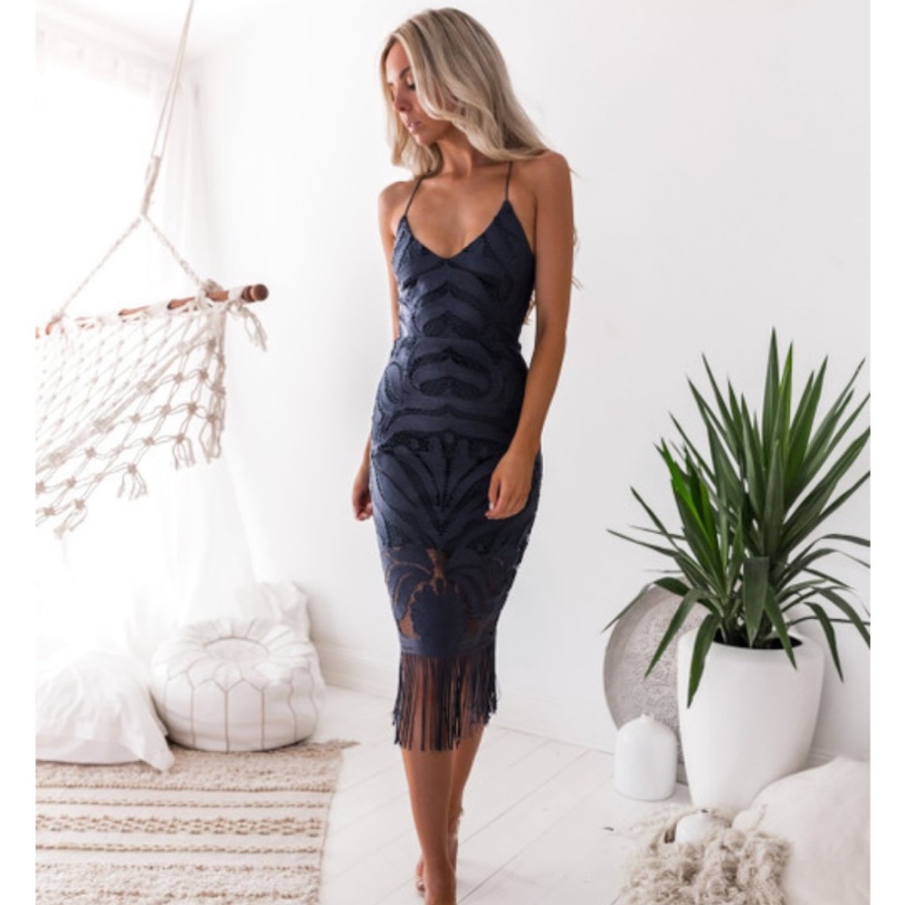 New with tags blue fringe dress